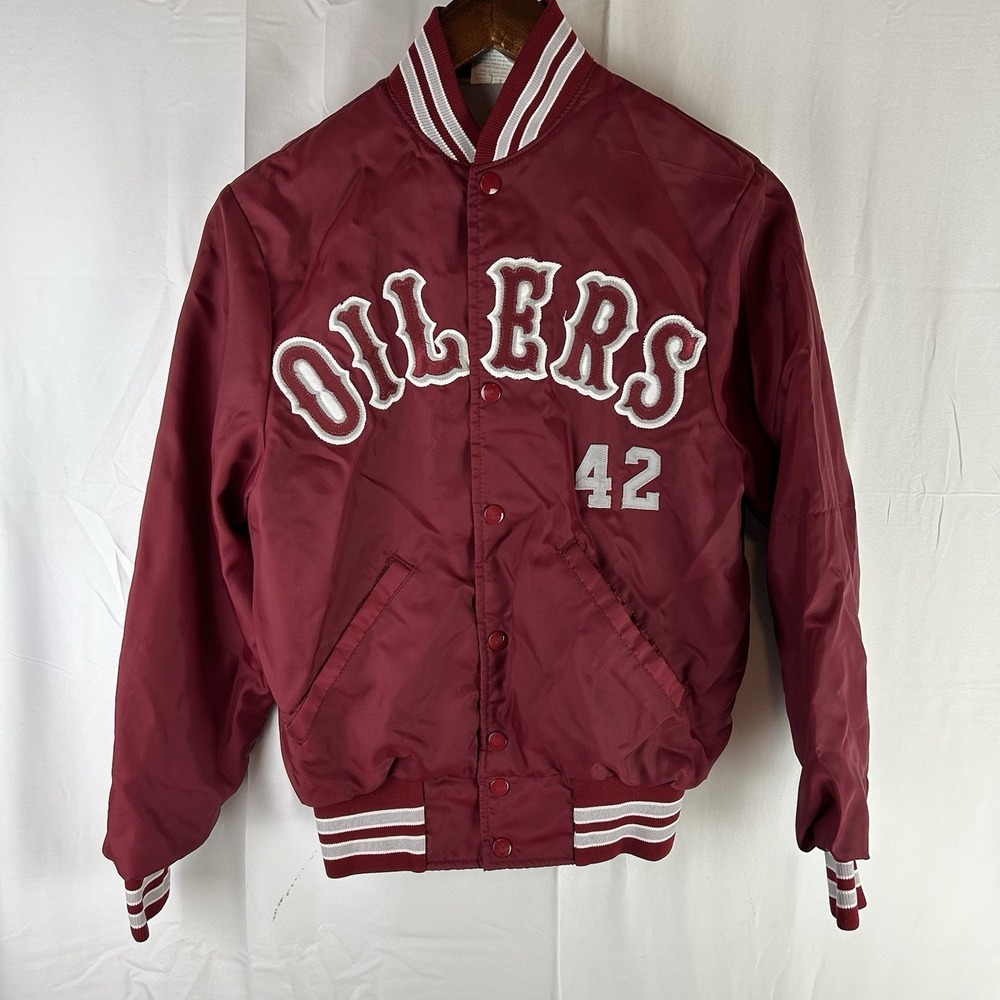 Vintage HOWE Athletic Jacket Oilers‎ Red Made in USA Boys Youth XL #42 80s 90s
